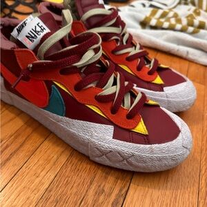 Nike Kaws Sacai Burgundy and Yellow Sneakers